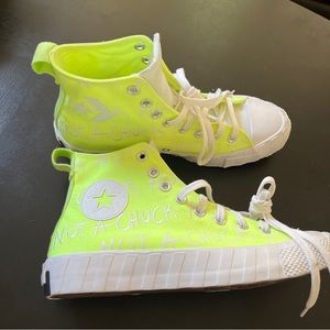 Converse “not a Chuck” neon green high top all stars